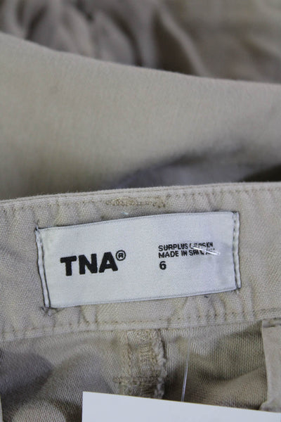 TNA Unisex Cropped Cargo Pants Beige Buckle 100% Cotton 25in Inseam Size 6