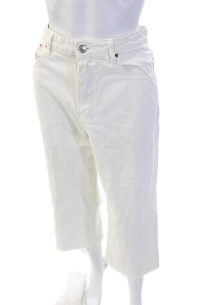 Zara Woman Womens Cropped Capri Pants White Cotton Size 8