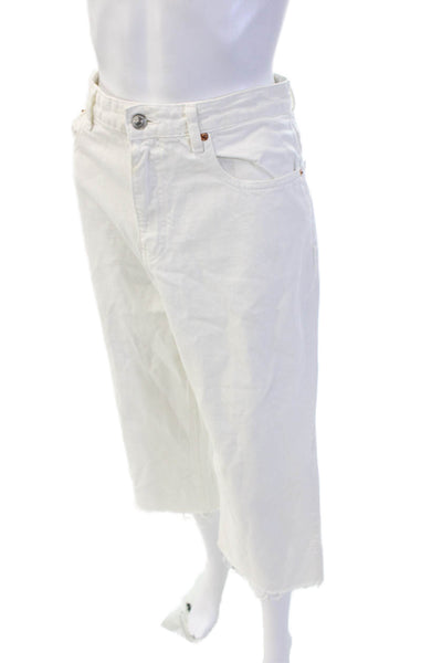 Zara Woman Womens Cropped Capri Pants White Cotton Size 8
