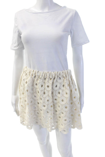 Just Bee Queen Womens Mini Peasant Skirt Beige Cotton Geometric Size S