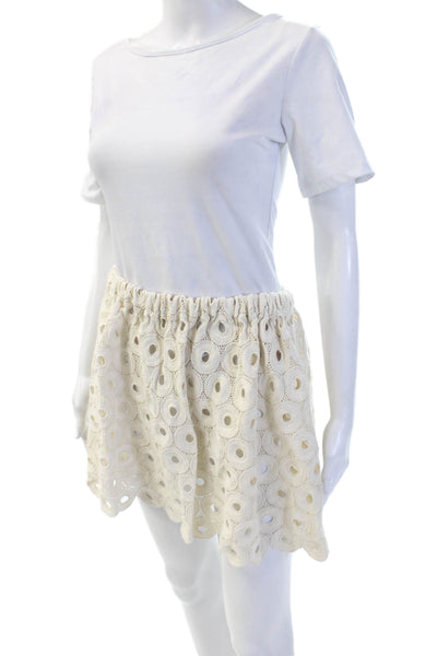 Just Bee Queen Womens Mini Peasant Skirt Beige Cotton Geometric Size S