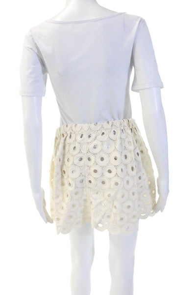 Just Bee Queen Womens Mini Peasant Skirt Beige Cotton Geometric Size S