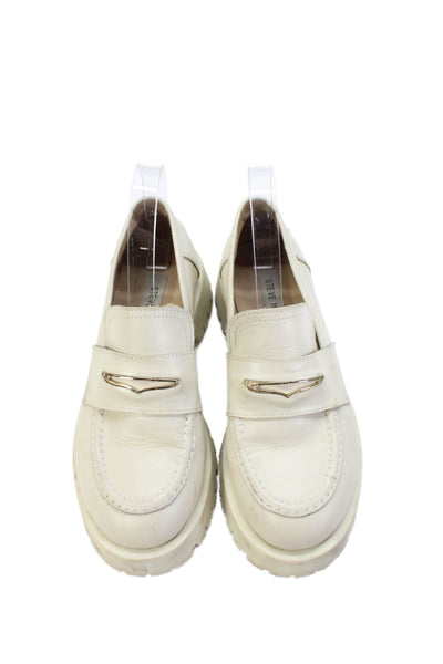 Steve Madden Women's Round Toe Lug Sole Slip-On Loafers Cream Size 9.5