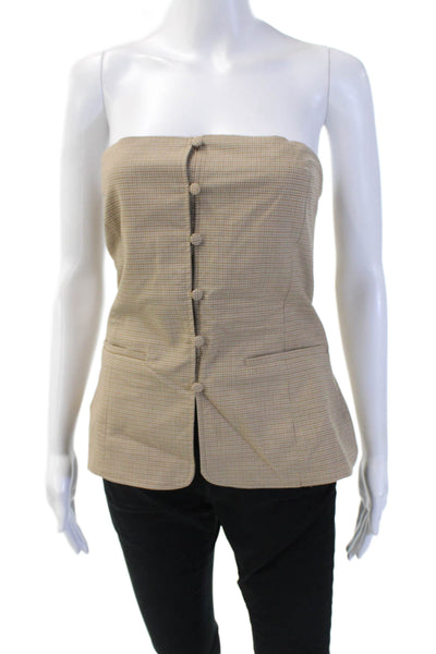 Zara Women Beige Classic Check Sleeveless Button Front Polyester Top Size L