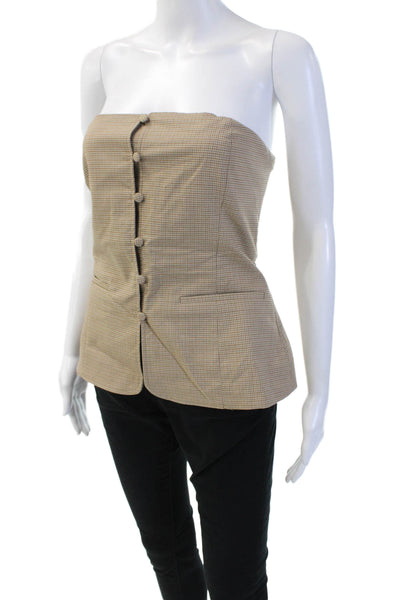 Zara Women Beige Classic Check Sleeveless Button Front Polyester Top Size L