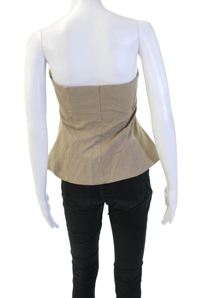 Zara Women Beige Classic Check Sleeveless Button Front Polyester Top Size L
