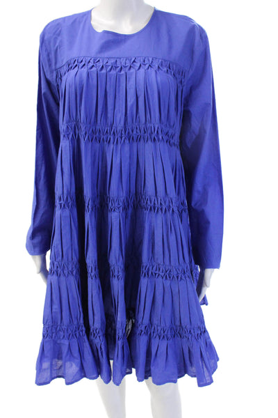 Merlette Women Trapeze Dress Blue Pima Cotton Long Sleeve Knee Length Size M