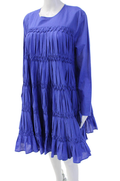 Merlette Women Trapeze Dress Blue Pima Cotton Long Sleeve Knee Length Size M