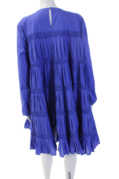 Merlette Women Trapeze Dress Blue Pima Cotton Long Sleeve Knee Length Size M
