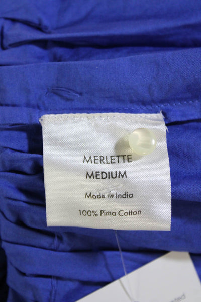 Merlette Women Trapeze Dress Blue Pima Cotton Long Sleeve Knee Length Size M