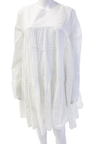 Merlette Women Trapeze Swing Dress White Cotton Blend Long Sleeve Button Size S