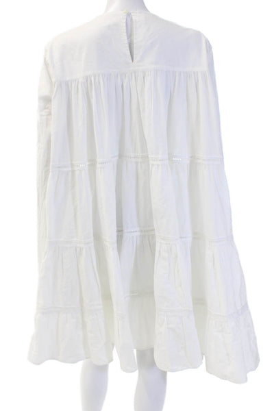 Merlette Women Trapeze Swing Dress White Cotton Blend Long Sleeve Button Size S