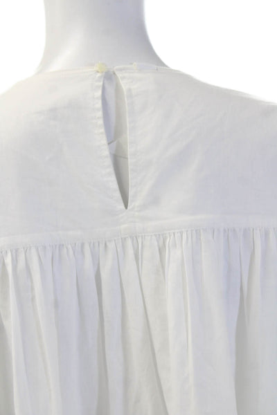 Merlette Women Trapeze Swing Dress White Cotton Blend Long Sleeve Button Size S