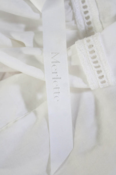Merlette Women Trapeze Swing Dress White Cotton Blend Long Sleeve Button Size S