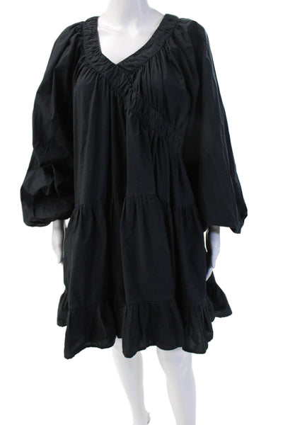 Merlette Women Kaftan Dress Black Pima Cotton Long Sleeve Knee Length Size M