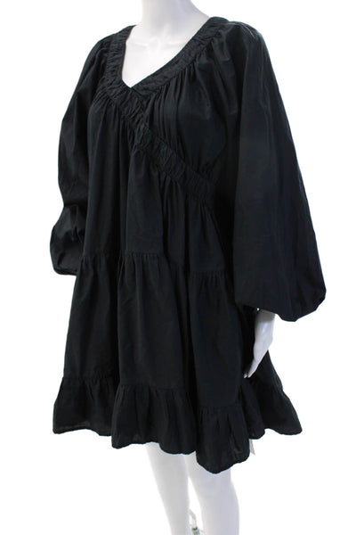 Merlette Women Kaftan Dress Black Pima Cotton Long Sleeve Knee Length Size M