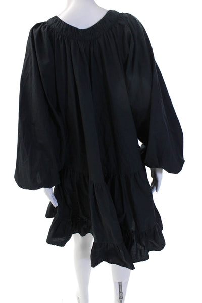 Merlette Women Kaftan Dress Black Pima Cotton Long Sleeve Knee Length Size M