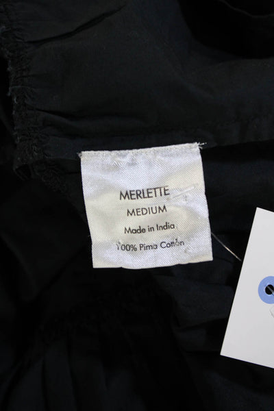 Merlette Women Kaftan Dress Black Pima Cotton Long Sleeve Knee Length Size M