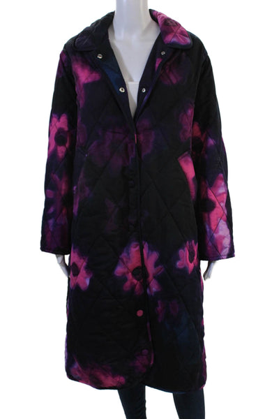 Rachel Comey Women Quilted Overcoat Black Floral Polyester Size L