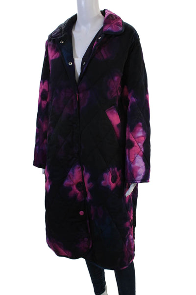 Rachel Comey Women Quilted Overcoat Black Floral Polyester Size L