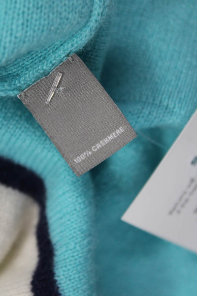Neiman Marcus Women V-Neck Cashmere Pullover Light Blue Striped Size L