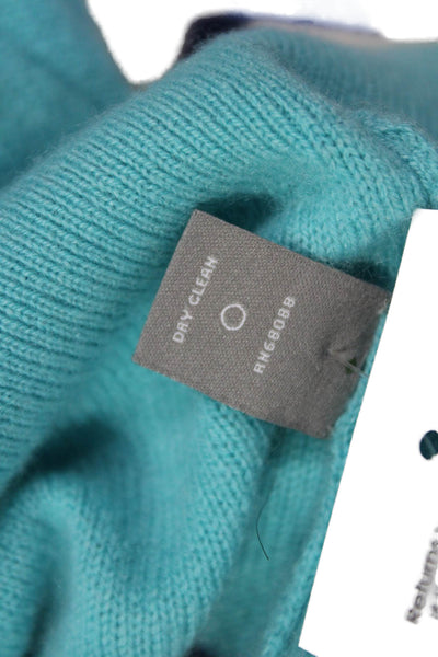 Neiman Marcus Women V-Neck Cashmere Pullover Light Blue Striped Size L