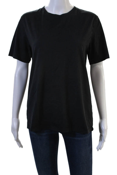 Theory Women Basic Black Cotton Blend Crew Neck Short Sleeve T-Shirt Size S