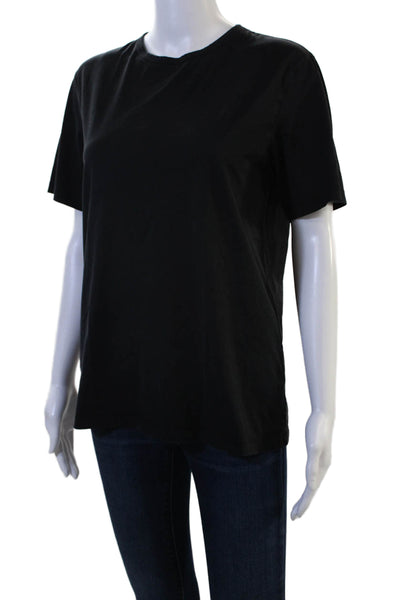 Theory Women Basic Black Cotton Blend Crew Neck Short Sleeve T-Shirt Size S