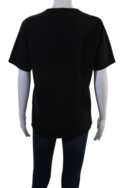 Theory Women Basic Black Cotton Blend Crew Neck Short Sleeve T-Shirt Size S