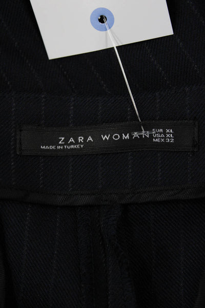 Zara Woman Womens Ankle Cropped Striped Dark Blue Dress Pants Size XL