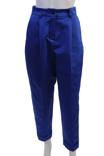 Twinset Womens Ankle Cropped Dress Pants Blue Polyester Button Size M