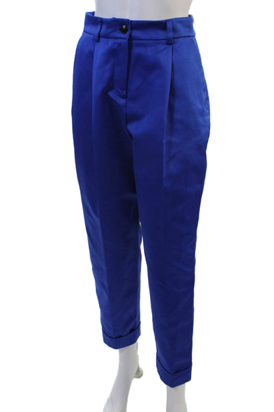 Twinset Womens Ankle Cropped Dress Pants Blue Polyester Button Size M