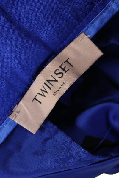 Twinset Womens Ankle Cropped Dress Pants Blue Polyester Button Size M
