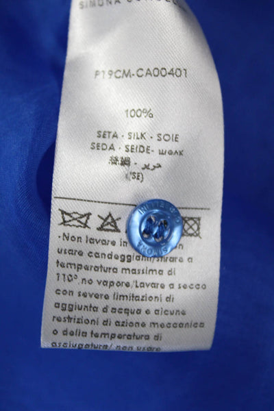 Simona Corsellini Women Silk High Neck Long Sleeve Blue Button Blouse Size 42