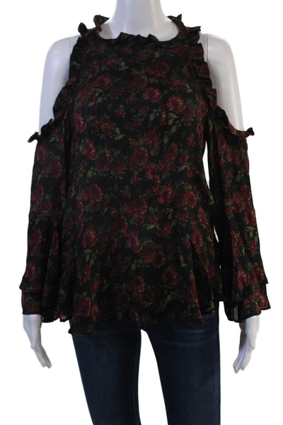 IRO Jeans Women Silk Floral High Neck Button Long Sleeve Blouse Black Size 38