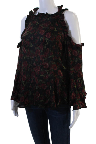 IRO Jeans Women Silk Floral High Neck Button Long Sleeve Blouse Black Size 38