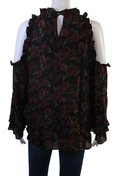 IRO Jeans Women Silk Floral High Neck Button Long Sleeve Blouse Black Size 38