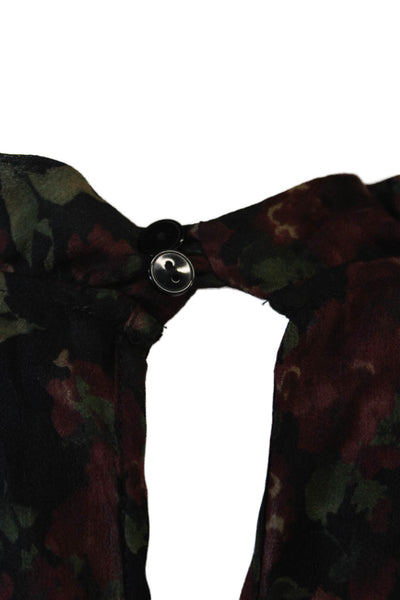 IRO Jeans Women Silk Floral High Neck Button Long Sleeve Blouse Black Size 38