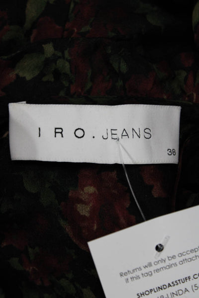 IRO Jeans Women Silk Floral High Neck Button Long Sleeve Blouse Black Size 38