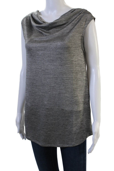 Halston Women Petite Sleeveless Tunic Blouse Gray Polyester Elastane Size XS