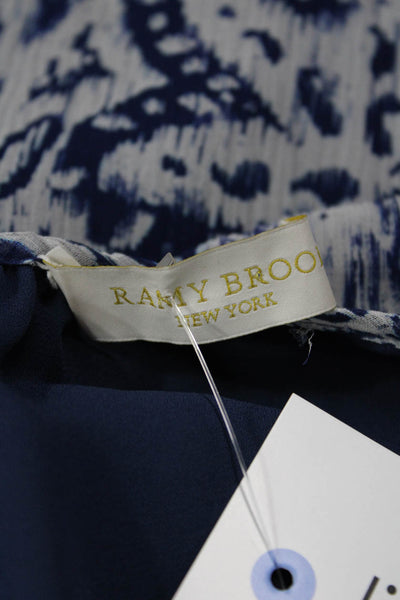 Ramy Brook Women Blue Silk Paisley Blouse Long Sleeve Round Neck Tie Size M