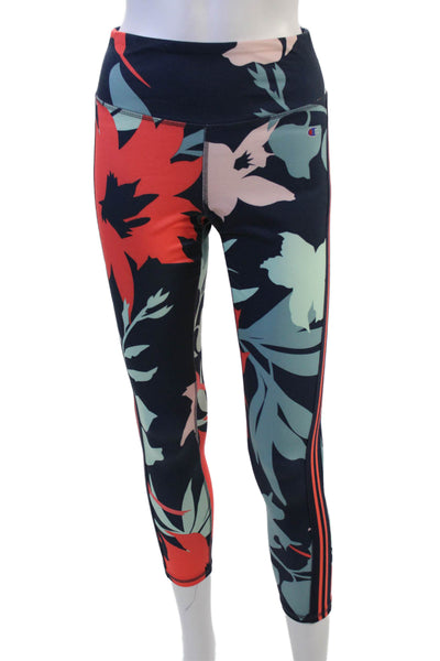 Champion Women Ankle Floral Dark Blue Leggings Zip Size S