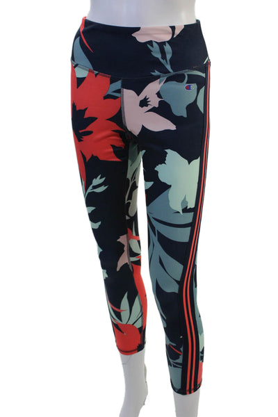 Champion Women Ankle Floral Dark Blue Leggings Zip Size S
