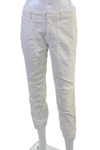 Nili Lotan Womens Cargo Cropped Pants White Cotton Blend Hook & Eye Size 2