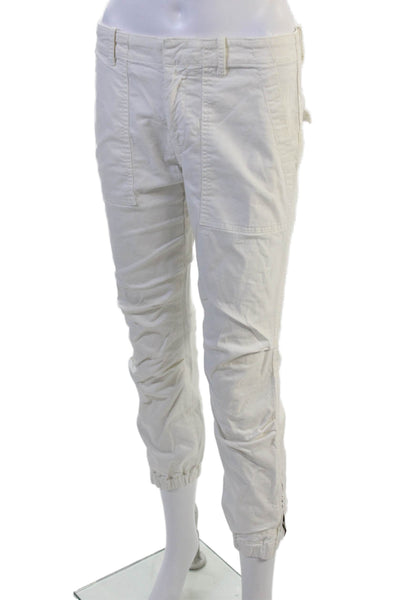 Nili Lotan Womens Cargo Cropped Pants White Cotton Blend Hook & Eye Size 2