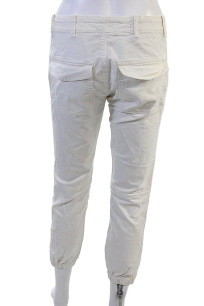 Nili Lotan Womens Cargo Cropped Pants White Cotton Blend Hook & Eye Size 2