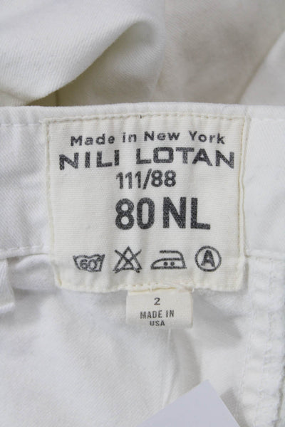 Nili Lotan Womens Cargo Cropped Pants White Cotton Blend Hook & Eye Size 2