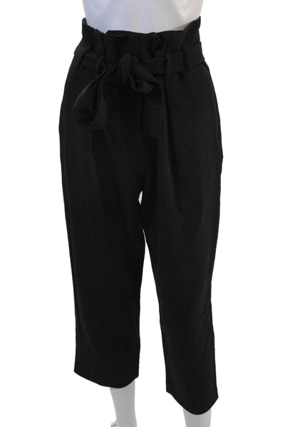 Allen Schwartz Women Cropped Paperbag Dress Pants Black Polyester Size 4