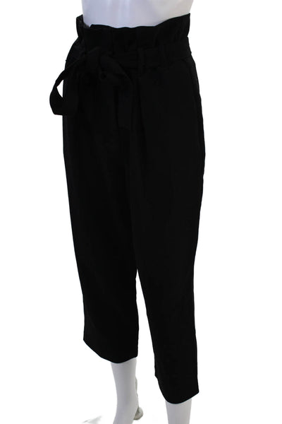 Allen Schwartz Women Cropped Paperbag Dress Pants Black Polyester Size 4