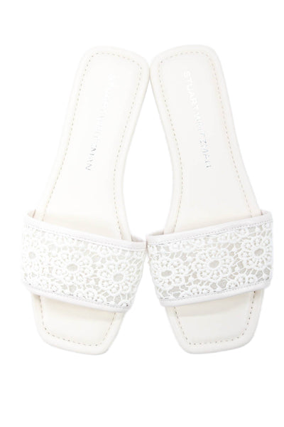 Stuart Weitzman Womens Open Square Toe Lace Sandals White Size 8